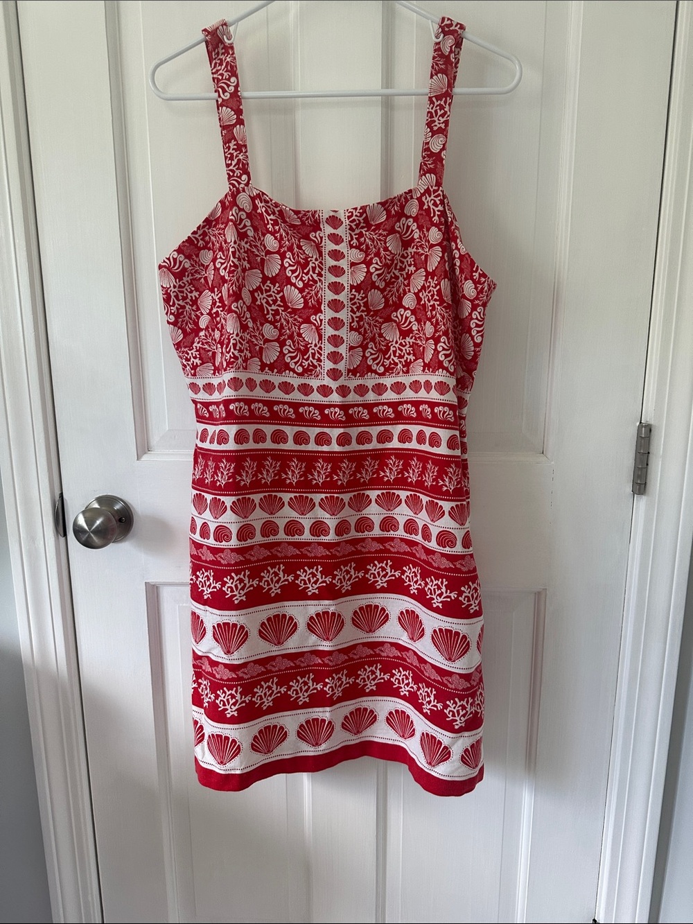 LOFT Red and White Printed Sleeveless Mini Dress